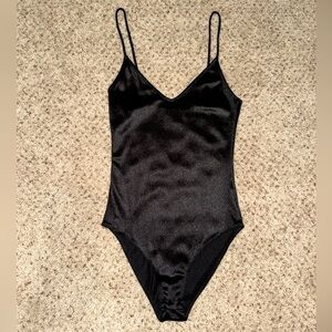 Black Metallic Satin Bodysuit